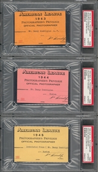 1943-45 Lot Of 3- American League Photographers Season Passes  (PSA)